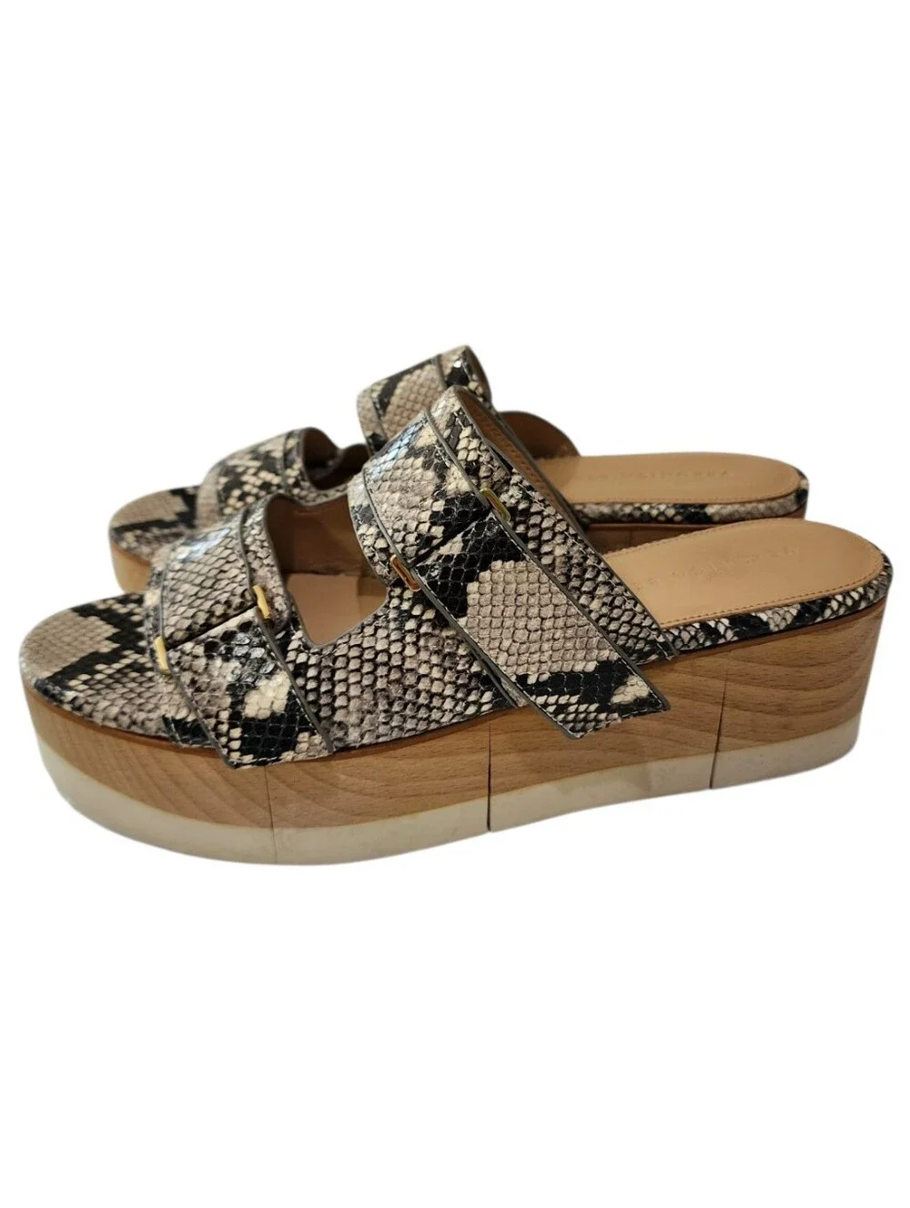 Veronica Beard Snakeskin Platform Slide Sandals Black Cream Flatform Size 10M